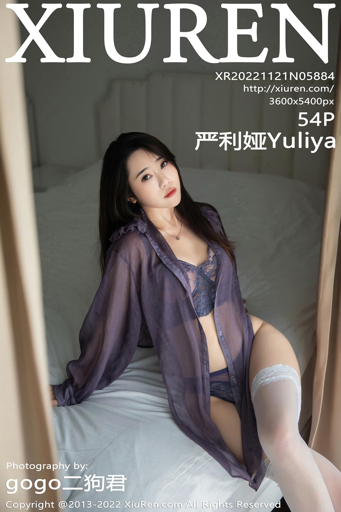 秀人XiuRen No.5884 严利娅Yuliya 白丝少妇紫色情趣内衣写真